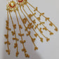Traditional Gold Plated Long Chain Earrings with Green Stone | पारंपरिक सोन्याचा मुलामा असलेले लांब साखळी इयररिंग्स