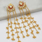 Traditional Gold Plated Long Chain Earrings with Green Stone | पारंपरिक सोन्याचा मुलामा असलेले लांब साखळी इयररिंग्स