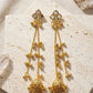 Traditional Gold Plated Long Chain Earrings with Green Stone | पारंपरिक सोन्याचा मुलामा असलेले लांब साखळी इयररिंग्स