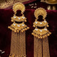 Traditional Gold Plated Long Chain Earrings with Green Stone | पारंपरिक सोन्याचा मुलामा असलेले लांब साखळी इयररिंग्स