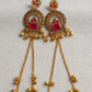 Traditional Gold Plated Long Chain Earrings with Green Stone | पारंपरिक सोन्याचा मुलामा असलेले लांब साखळी इयररिंग्स