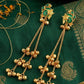 Traditional Gold Plated Long Chain Earrings with Green Stone | पारंपरिक सोन्याचा मुलामा असलेले लांब साखळी इयररिंग्स