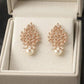 Rose Gold CZ Leaf Earrings with Pearl Drop for Women