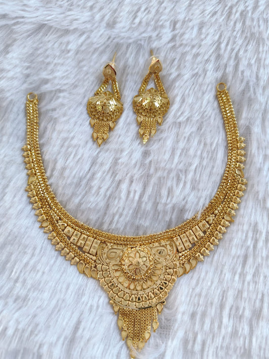 1 Gram Gold Plated Royal Necklace Set with Earrings