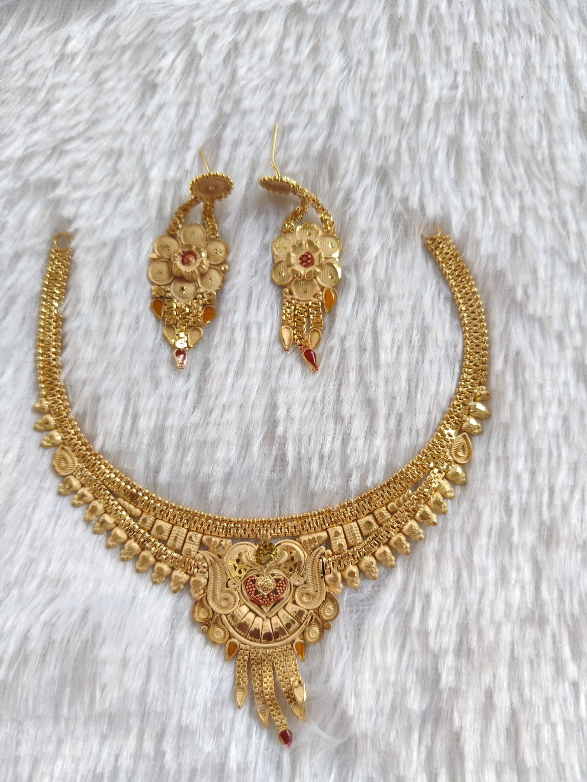 1 Gram Gold Plated Royal Necklace Set with Earrings