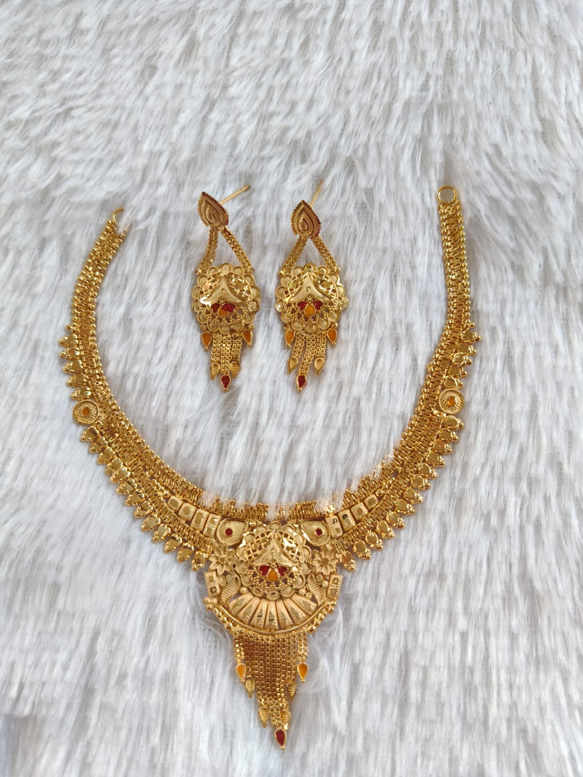 1 Gram Gold Plated Royal Necklace Set with Earrings