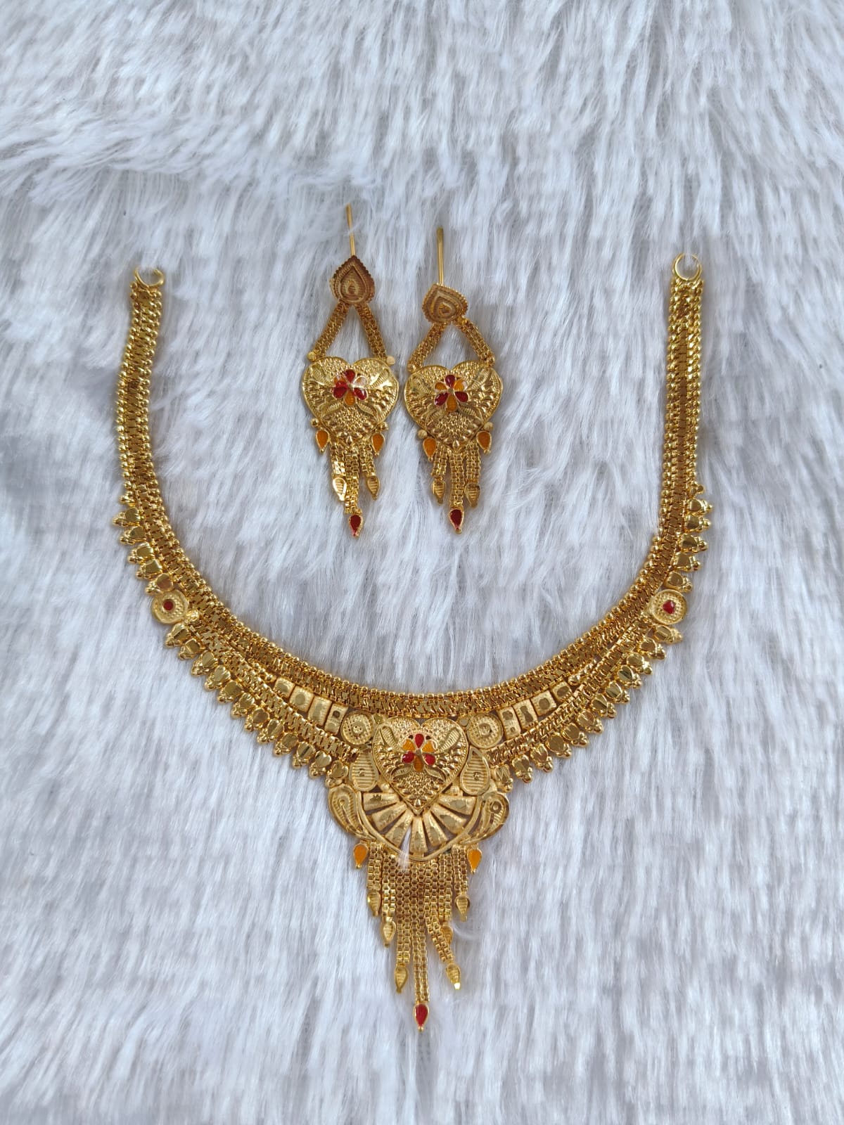1 Gram Gold Plated Royal Necklace Set with Earrings