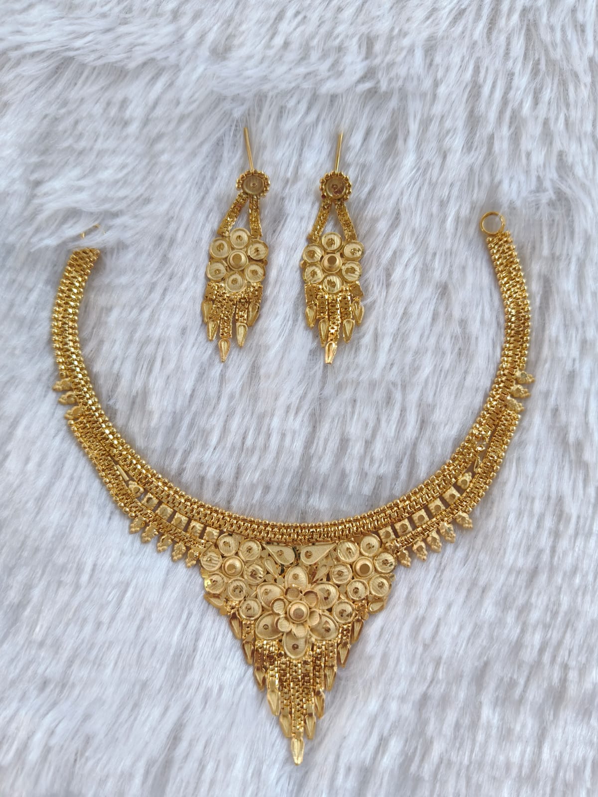 1 Gram Gold Plated Royal Necklace Set with Earrings