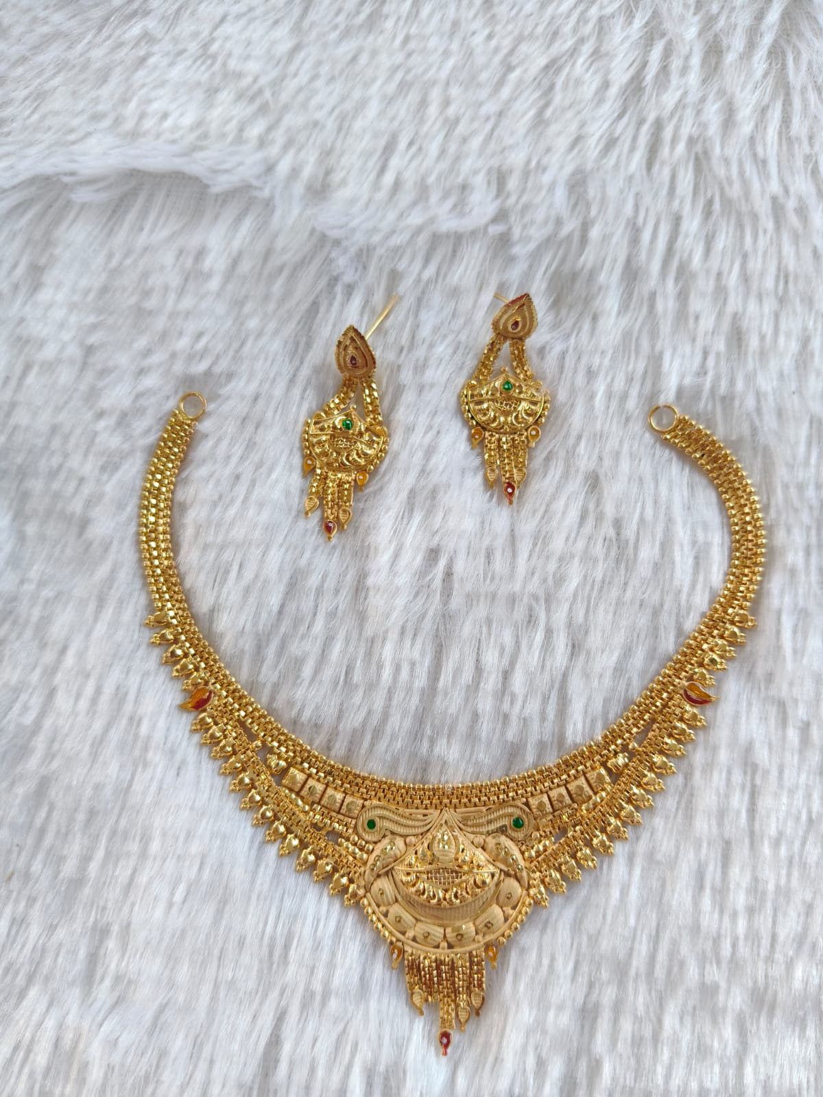 1 Gram Gold Plated Royal Necklace Set with Earrings