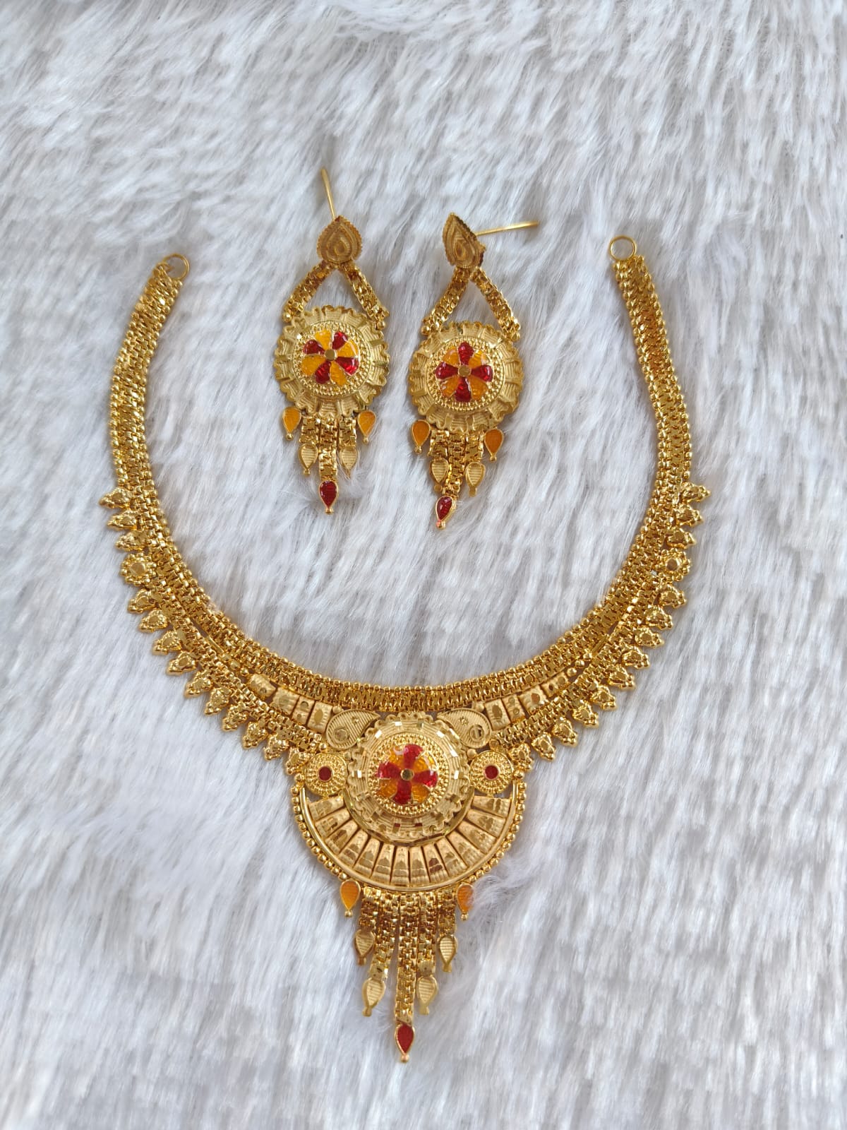 1 Gram Gold Plated Royal Necklace Set with Earrings