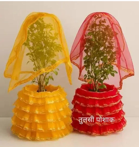 Tulsi Vivah Designer Poshakh & Odhani Set - Yellow & Red (Pair)
